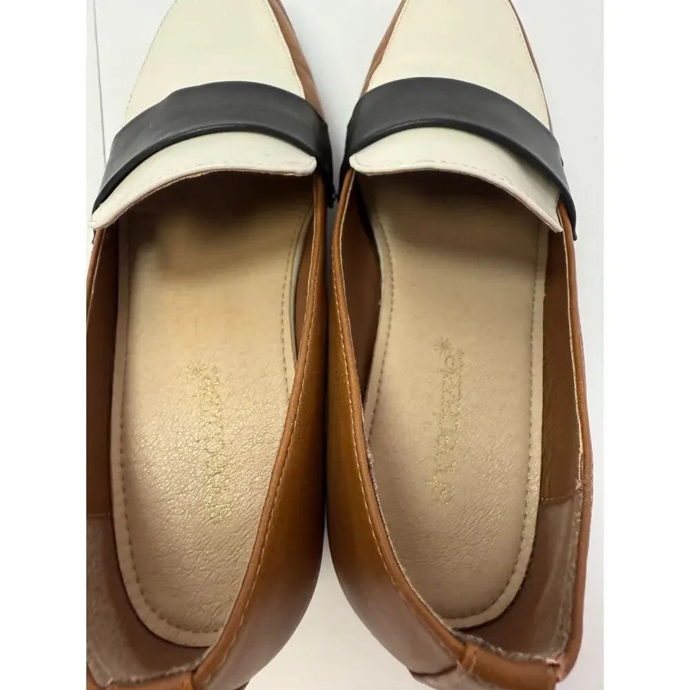 Shoe Dazzle Women's Loafers Brown Black White Colorblock Square Toe Slip On